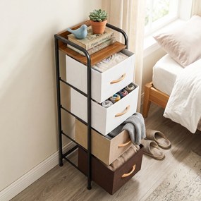Cómoda de 4 gavetas com gavetas de tecido dobráveis e removíveis 31 x 28,5 x 99,5 cm, Estrutura metálica, Multicolorido
