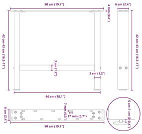 Pés para mesa de centro em aço natural, 2 peças, 50x (42-43) cm, aço