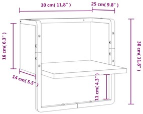 Prateleira de parede com barra 30x25x30 cm cinzento sonoma