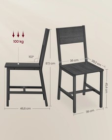 Conjunto de 2 cadeiras de sala de jantar cinza antracite-preto