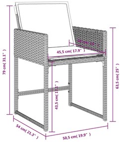 Cadeiras de jardim com almofadões 4 pcs vime PE cinzento-claro