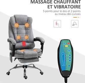 Cadeira de escritório executiva com função de massagem e aquecimento, altura ajustável, encosto reclinável, em tecido de microfibra cinzenta