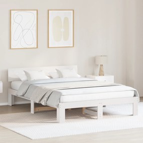 vidaXL Estrado de Cama com Cabeceira Branco 160x200 cm Madeira de Pinho