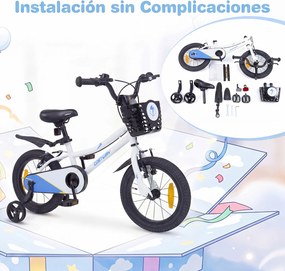 Bicicleta Infantil 3-5 Anos, 104 x 51 x 66,5-72 cm, Rodas Estabilizadoras Removíveis, Branco
