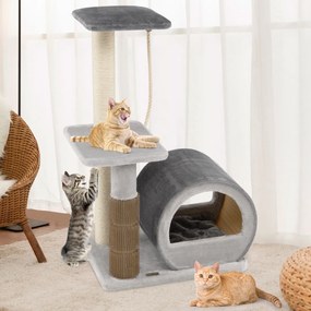 Árvore para gatos multinível com confortável caixa para gatos em sisal 56 x 40 x 92 cm Cinzento