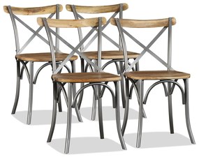 vidaXL Cadeiras de jantar 4 pcs madeira mangueira maciça + encosto aço