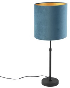 Candeeiro de mesa preto com cúpula em veludo azul com dourado 25 cm - Parte Clássico / Antigo