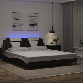 vidaXL Estrutura cama c/ luzes LED 180x200cm couro artif. preto/branco