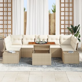 Conjunto de Sofás de Jardim de 8 Peças com Almofadas Bege Poliéster
