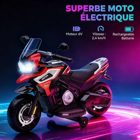 Moto Elétrica Infantil 6 V para crianças 18 a 36 meses, 85,5 x 44,5 x 56 cm, Rodas de Aprendizagem, Vermelho