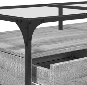 Mesa de centro c/ topo de vidro 98,5x50x45 cm cinza sonoma aço