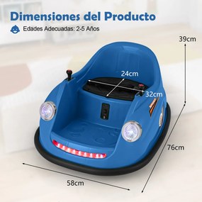 Carrinho de choques Elétrico de 12V para Crianças com Controlo Remoto Luzes LED Música 360° Giro Brinquedo para Bebés para Crianças 2-5 Anos de Idade