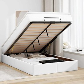 vidaXL Estrutura de cama otomana com colchão branco couro falso