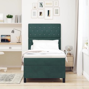 Cama Box com Colchão &amp; LED verde escuro 90x190 cm Veludo