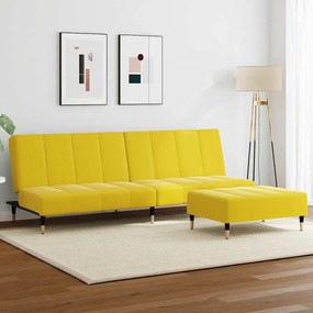 Sofá-cama 2 lugares c/ apoio de pés veludo amarelo