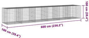 Cesto gabião com cobertura 600x100x100 cm ferro galvanizado