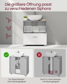 Armário casa de banho de lavatório (NÃO INCLUIDO) 30 x 60 x 63,8 cm com 2 gavetas grandes Cinzento e branco