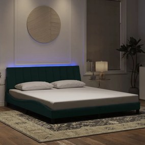 Estrutura de cama c/ luzes LED 180x200 cm veludo verde-escuro