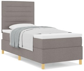 Cama com Boxspring e colchão taupe 90x200 cm de tecido