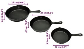 Frigideira de ferro fundido conjunto de 3 peças