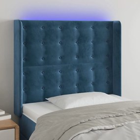 Cabeceira cama c/ luzes LED veludo 103x16x118/128cm azul-escuro