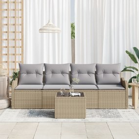 Conjunto de Sofá para Jardim de 5 peças com Almofadas Bege de Rattan S