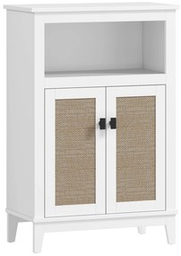 HOMCOM Armário Casa de Banho com 2 Portas em Vime Prateleira Ajustável e Compartimento Aberto 60x30x90 cm Branco