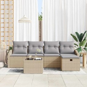 Conjunto de Sofás para Jardim com 6 Peças e Almofadas Bege de Rattan