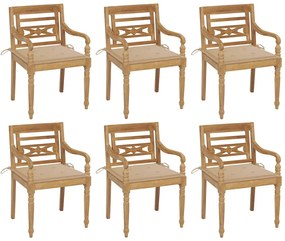 vidaXL Cadeiras Batávia com almofadões 6 pcs madeira de teca maciça