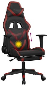 Cadeira gaming massagem + apoio couro art. preto/vermelho tinto