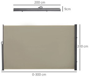 Outsunny Toldo Lateral Retrátil para Terraço Pátio ou Jardim Toldo de Privacidade para Exterior Dobrável 300x180cm Bege