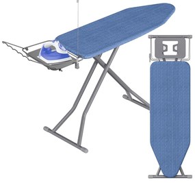 Tábua de engomar com suporte para cabos 146,8 x 42,3 x 66-90 cm azul-escuro e cinza-claro