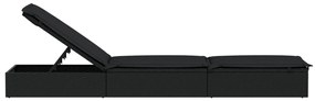 Espreguiçadeira com almofadão preto 201x55x62 cm vime PE