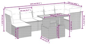 8 pcs conjunto de sofás p/ jardim com almofadões vime PE bege