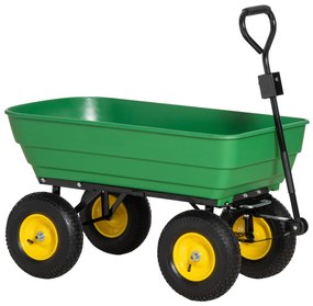 Outsunny Carrinho de Jardim com Caçamba Inclinável até 75° Carrinho de Mão com Guiador Ajustável e Capacidade 125L 118x58x102 cm Verde Escuro