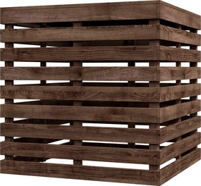 Caixa de arrumação exterior 2 em 1 para base de guarda-sol 50 x 50 x 50 cm, mesa auxiliar de terraço com orifício para guarda-sol em madeira castanho