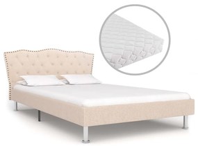 vidaXL Cama com colchão 140x200cm tecido bege