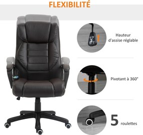 Cadeira de escritório com função de massagem, ergonómica, de grande conforto, altura ajustável, encosto basculante e revestimento sintético castanho F