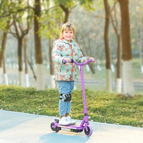 Trotinete elétrico para crianças dos 6 aos 14 anos, velocidade máxima de 10 km/h, luzes LED coloridas, travão elétrico, roxo