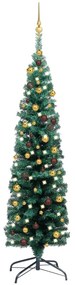3077803 vidaXL Árvore Natal artificial fina pré-iluminada c/ bolas 150cm verde