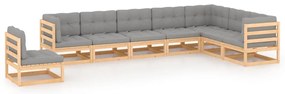 8 pcs conjunto lounge de jardim c/ almofadões pinho maciço