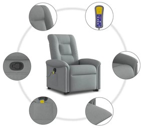 Poltrona reclinável massagens tecido cinzento-claro
