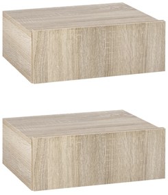 HOMCOM Conjunto de 2 Mesas de Cabeceira com 1 Gaveta Desenho Montado na Parede Estilo Moderno para Dormitório 40x30x15cm Madeira | Aosom Portugal