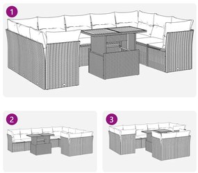 10 pcs conjunto de sofás p/ jardim com almofadões vime PE bege