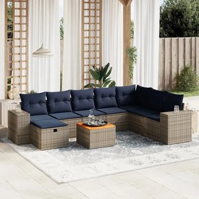 vidaXL 9 pcs conjunto sofás p/ jardim c/ almofadões vime PE cinzento