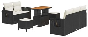 Conjunto de Sofá de Jardim de 8 Peças com Almofadas Pretas em Rattan P