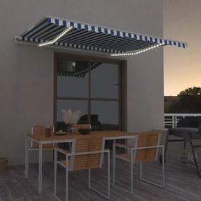 Toldo retrátil manual com LED 450x350 cm azul e branco