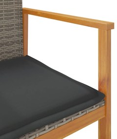 Cadeiras de jardim c/ almofadões 2 pcs vime PE/madeira cinza
