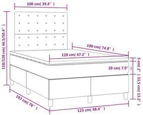 Cama box spring c/ colchão/LED 120x190cm tecido castanho-escuro