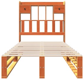 Cama com estante sem colchão 90x200cm pinho maciço castanho-mel